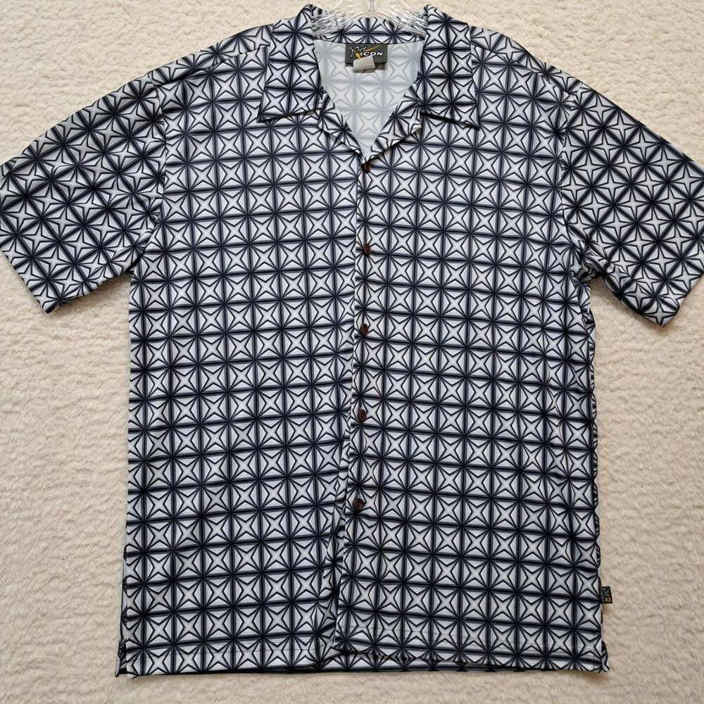 Pop Icon Shirt Men Size Sz L 100% Polyester Short Sleeve Collared Button Down